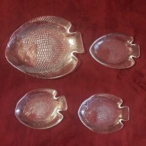 Clear Glass Vintage Fish-Shaped Platter and saucer set